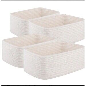 4 Pack Small Storage Shelf Baskets for Organizing, Mini Woven Rope Storage Bi...